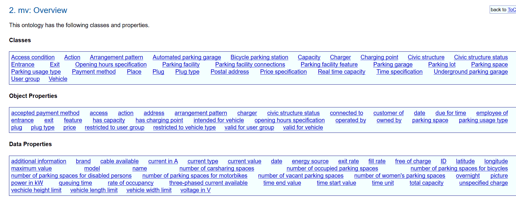 Classes and properties of MobiVoc